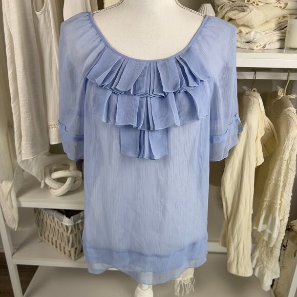 Elle Tops - Elle women's size Large semi sheer light blue soft girl blouse #2500